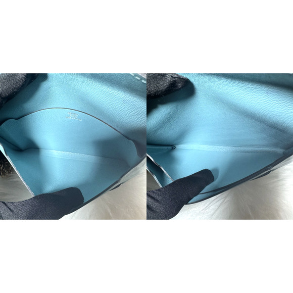 Authentic HERMES Blue Leather Mini Pouch W/ Unbranded Chain and Insert - Picture 6 of 8